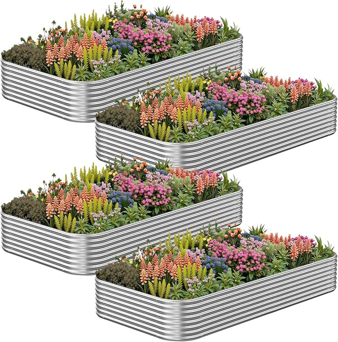 4 Pack Corrugated Galvanized Steel Raised Garden Bed Outdoor, Metal Above Ground Garden Bed for Vegetables and Flowers, Raised Beds for Gardening-4x2FT