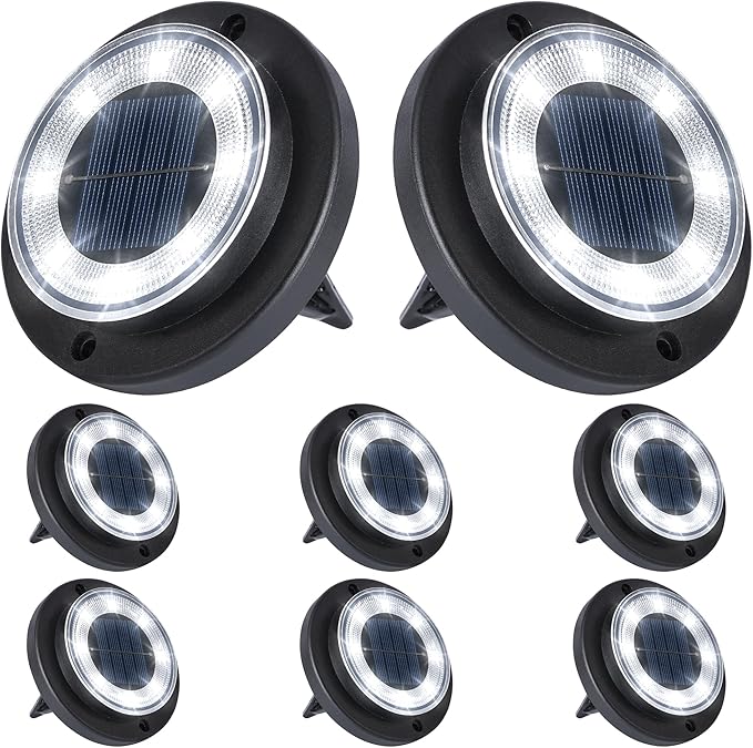 Flacchi Solar Lights Outdoor - Solar Powered Ground Lights Outdoor Solar Disk Light Waterproof Landscape Light for Patio Yard Pathway Walkway Driveway (Cool White, 8 Pack)