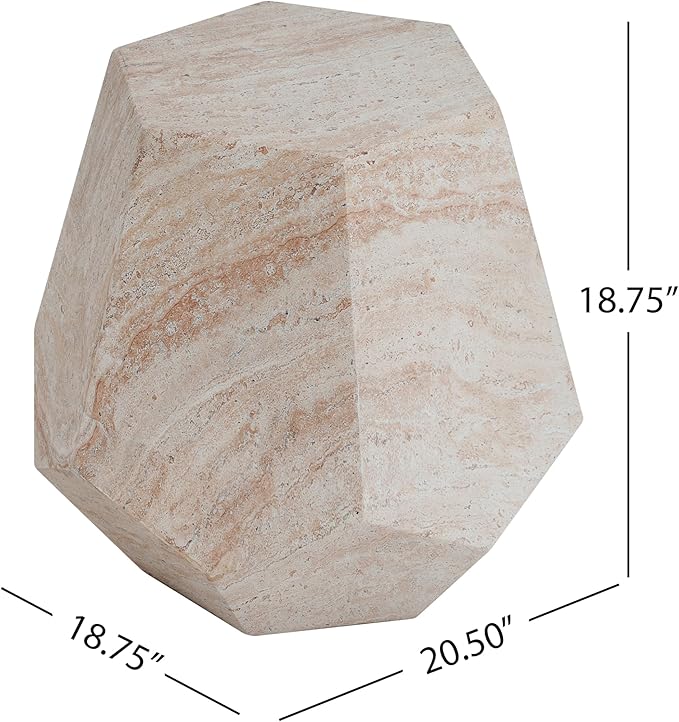 Christopher Knight Home Jayme 18.75" Indoor Outdoor Hexagonal Accent Side Table, Patio Decorative End Table, Lightweight Concrete Garden Stool for Patio Living Room Balcony & Garden Decor, Travertine