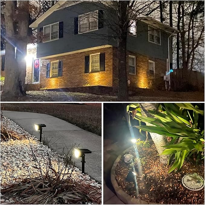 Solar Lights Outdoor Waterproof IP65, Solar Powered 76 LED 3 Lighting Modes Solar Spot Lights Outdoor for Yard Garden Landscape Pathway (Warm White, 6 Pack)
