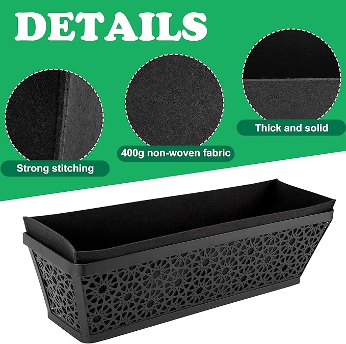 Adnee 2 Pcs 24 Inch Fabric Plant Window Box Liners-Rectangular Non-Woven Planter Basket Liner-Black Felt Flower Hanging Basket for Outdoor Garden Wall Hanging Planter Flower Vegetables