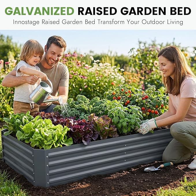 INNO STAGE Galvanized Raised Garden Bed Kit, 6x3x1FT Metal Raised Garden Beds for Vegetables, Rust-Resistant & Easy Assembly, Outdoor Raised Beds for Gardening, Flowers, Herbs (Grey)