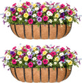 36'' Window Box Railing Planter with Coco Liner,2 Pack Horse Trough Planters Black Metal Hanging Flower Planters Basket for Porch Fence Patio Indoor Outdoor Lawn