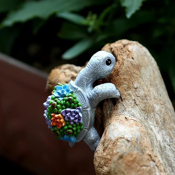 Mini Turtle Statue Miniature Tortoise Figurine Plant Pot Hanger, Realistic Resin Climbing Turtle Ornament Garden Decor for Bonsai Succulents Aquariums, Creative Gift for Plant Parents