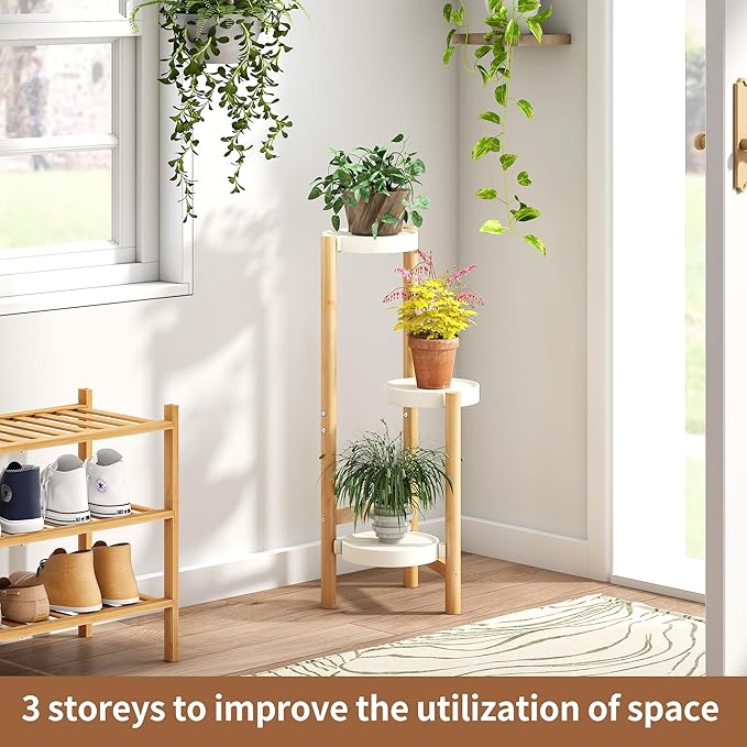 FILWH Plant Stand Indoor Outdoor Plant Rack 3 Tier 3 Potted Flower Holder Ladder Plant Stands for Balcony Window Living Room Garden Patio White