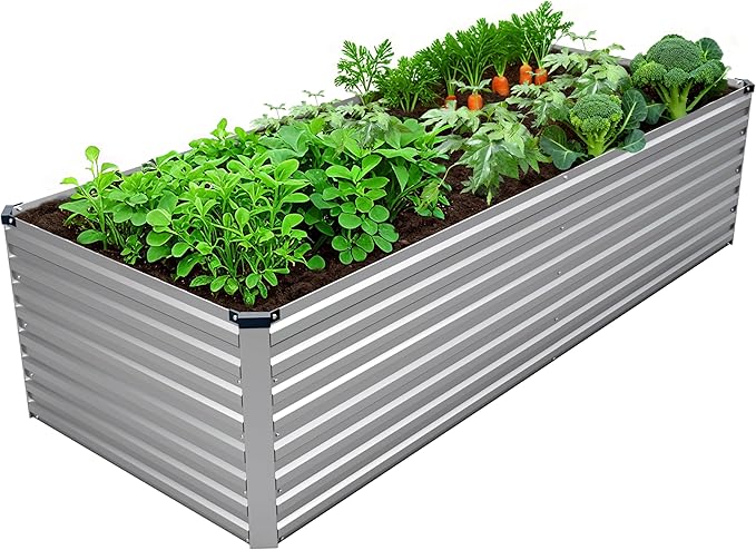 8x2x2FT Galvanized Raised Garden Bed Kit,Vegetable Plant Boxes-Rectangle Metal Flower Box,Large Planter Raised Beds Outdoor Garden for Planting,Fruit,Herb-Silver