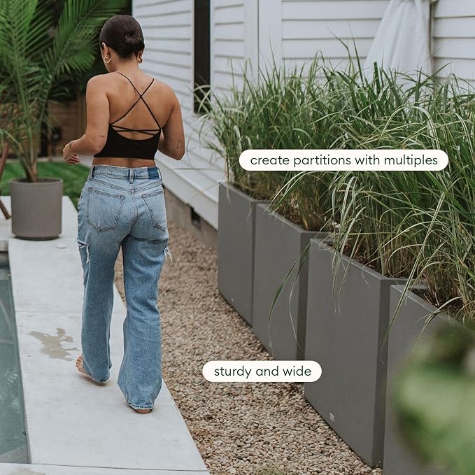 Veradek Block Series Span Plastic Planter - Tall Rectangular Planter for Indoor or Outdoor Patio/Porch, Gray, 24.25 in Height, 12 in Width, 30 in Length