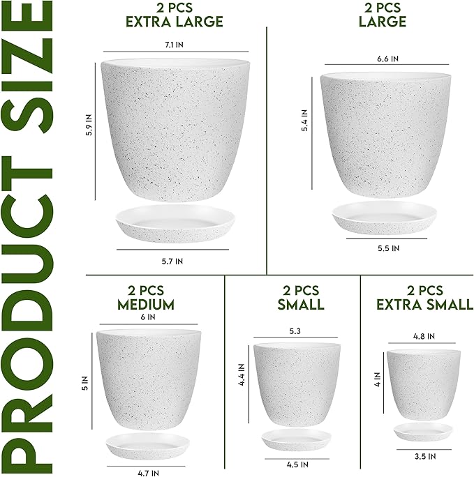 Utopia Home - Spotty Plant Pots Indoor with Drainage - 7/6.6/6/5.3/4.8 Inches Flower Pots - 10 Pack Plastic Planters - Ideal for Stocking Stuffers - (Speckled Grey, Pack of 10)
