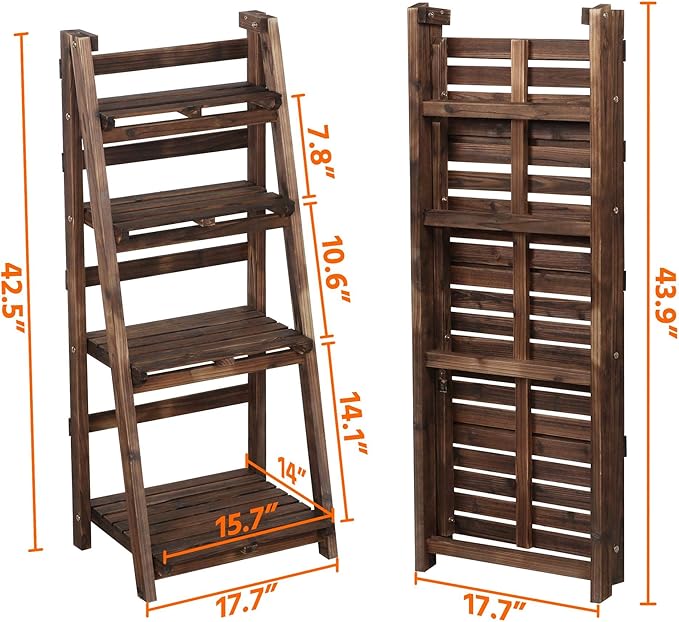 Yaheetech Foldable Ladder Shelf Wooden Plant Stand Indoor Outdoor Shelves No Assembly Flower Display Multi-Functional Shelves Outdoor Storage Shelf for Living Room/Garden/Office/Kitchen Brown