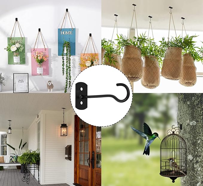 6in Hanging Plant Hooks 4Pack Ceiling Hooks for Plants, Indoor & Outdoor Decoration, Black
