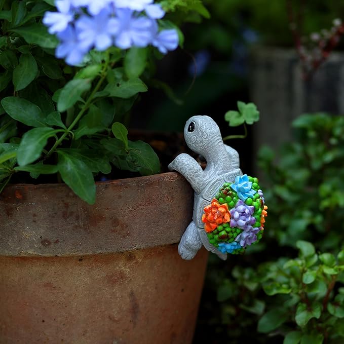 Mini Turtle Statue Miniature Tortoise Figurine Plant Pot Hanger, Realistic Resin Climbing Turtle Ornament Garden Decor for Bonsai Succulents Aquariums, Creative Gift for Plant Parents