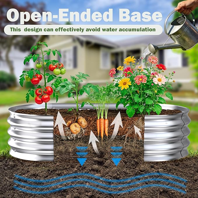 Galvanized Raised Garden Bed Outdoor, 4x2x1ft Metal Heavy Duty Planter Boxes for Gardening, Easy Assemble Small Oval Plant Container Kit for Vegetables, Flowers, Fruits, Silver, 1 Pack