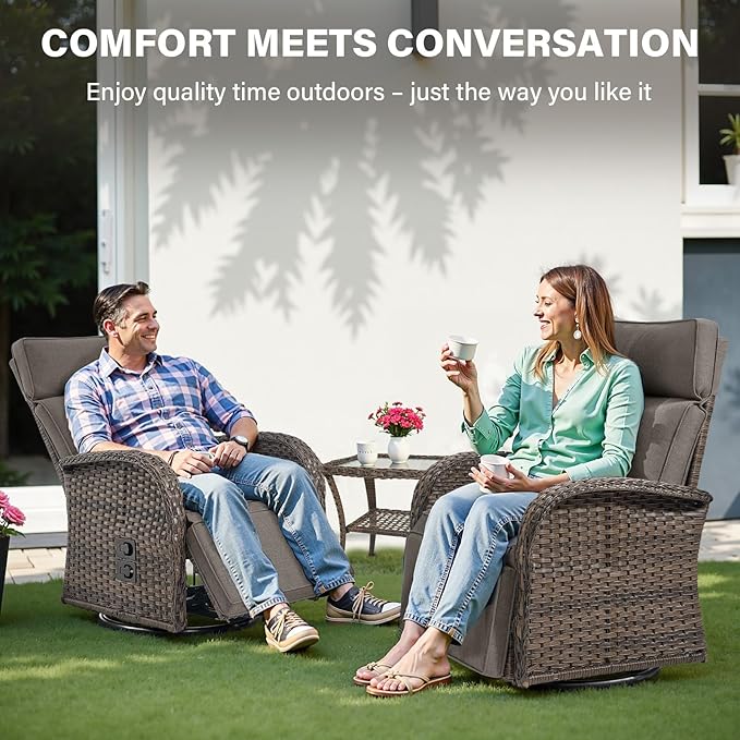 Belord 7 Piece Patio Furniture Set with 4 Swivel Recliner Chairs and 3 Side Tables, Dual-Adjust Wicker Chaise Lounge Chairs for Outdoor Patio Conversation, All-Weather Brown Rattan