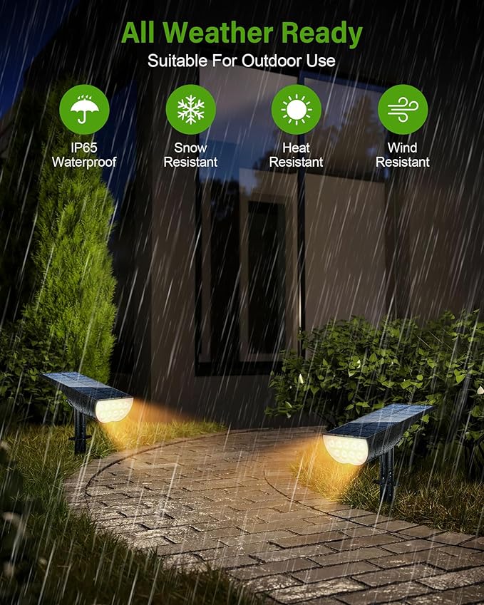 Solar SpotLights Outdoor Waterproof, Solar Lights Outdoor IP65 Waterproof, 3 Brightness Modes Dusk to Dawn Solar Landscape Lights for Yard Garden Pathway Tree Decoration, Warm White, 2 Pack