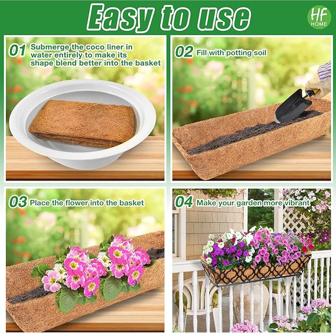 HFHOME 2Pcs 30" Trough Coco Fiber Replacement Liner, Natural 30 inches Window Deck Coco Replacement Liner for Window Box