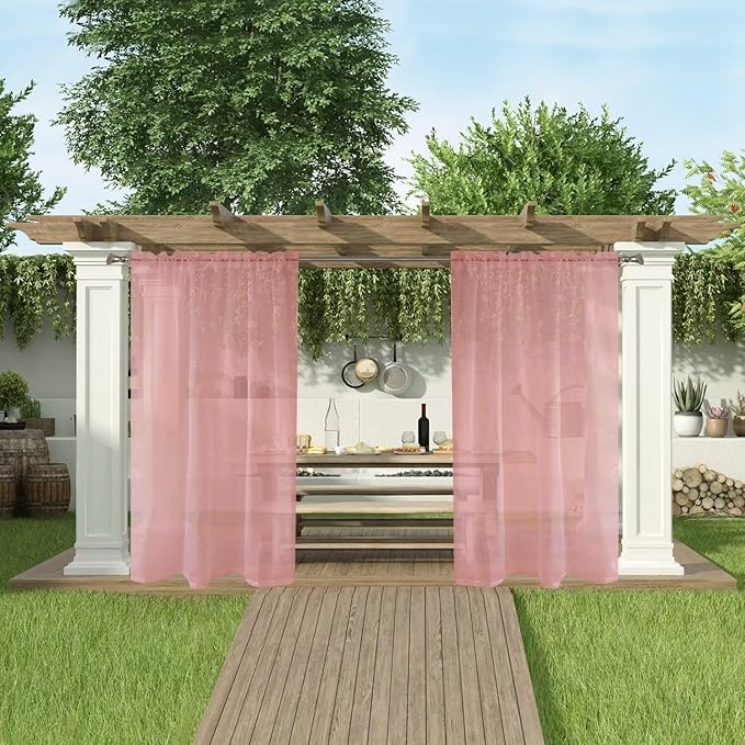 SpaceDresser Waterproof Outdoor Sheer Curtains for Patio - 2 Panels Rod Pocket Indoor Voile Sheer Curtain for Living Room,100W x 84L inch, Blush