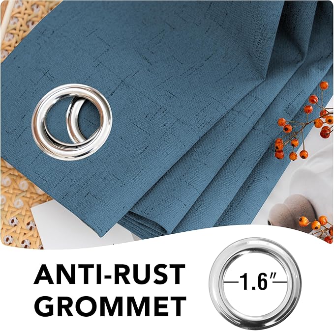 H.VERSAILTEX 100% Blackout Curtains for Bedroom Thermal Insulated Linen Textured Curtains Heat and Full Light Blocking Drapes Living Room Curtains 2 Panel Sets, Blue Sapphire, 52x108 Inch