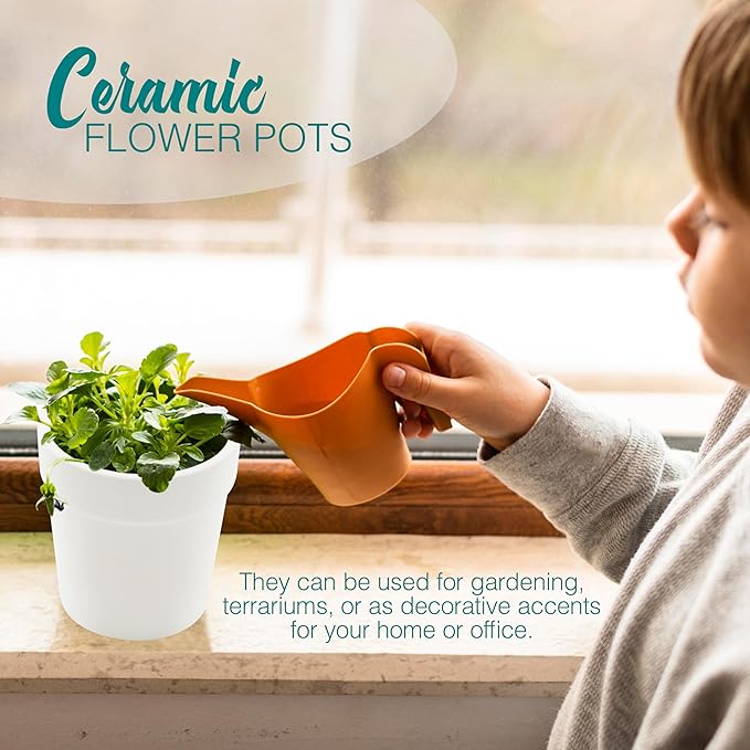 4E's Novelty Ceramic Flower Pots with Drainage Holes, 3.14", Pack of 12, Small Clay Garden Planters for Succulents, Cactus, Plants, DIY Easter Spring Craft Activity