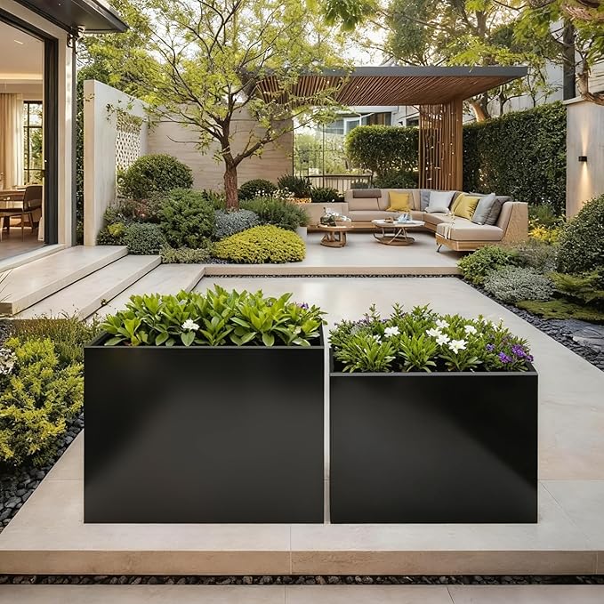 Black Steel Metallic Heavy Planter 36" x 15" x 24" for Outdoor Plants Metal Rectangular Outdoor Planter Spliced Flower Box with Partitions for Outside,Indoor,Garden (Black, 36 * 15 * 24)