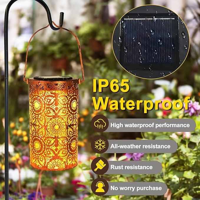 Solar Lanterns Outdoor Hanging Lantern Lights,Sunflower Metal Decor Lanterns-Waterproof LED Decorative Light for Garden Patio Yard Lawn Backyard Front Porch as Gifts for Mom Grandma Women