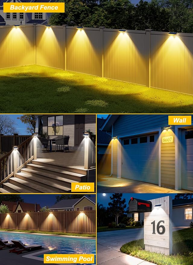 Solar Fence Lights Outdoor - 3000K/4000K/6000K 3 Color Modes, IP65 Waterproof Fence Lights Solar Powered Outdoor, Solar Powered Wall Light for Outside Porch Step Wall Stair Patio Yard (12 Pack)