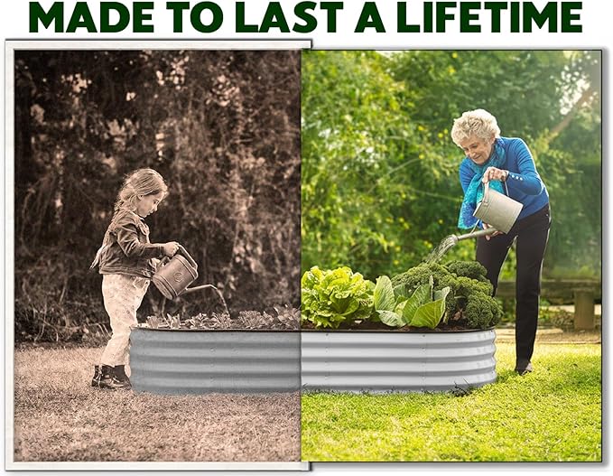 Plant & Plot Galvanized Raised Garden Beds Outdoor // 4×2×1 ft (2-Pack) Planter Raised Beds for Gardening, Vegetables, Flowers // Large Metal Garden Box // Patented Tool-Free Design (Light Gray)