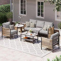 Aluminum Outdoor Patio Furniture Set with Dual-Layer Coffee Table, 4 Piece Modern Patio Conversation Sets with PE Rope, Outdoor Sectional Sofa with Thick Cushions for Balcony, Porch, Gray