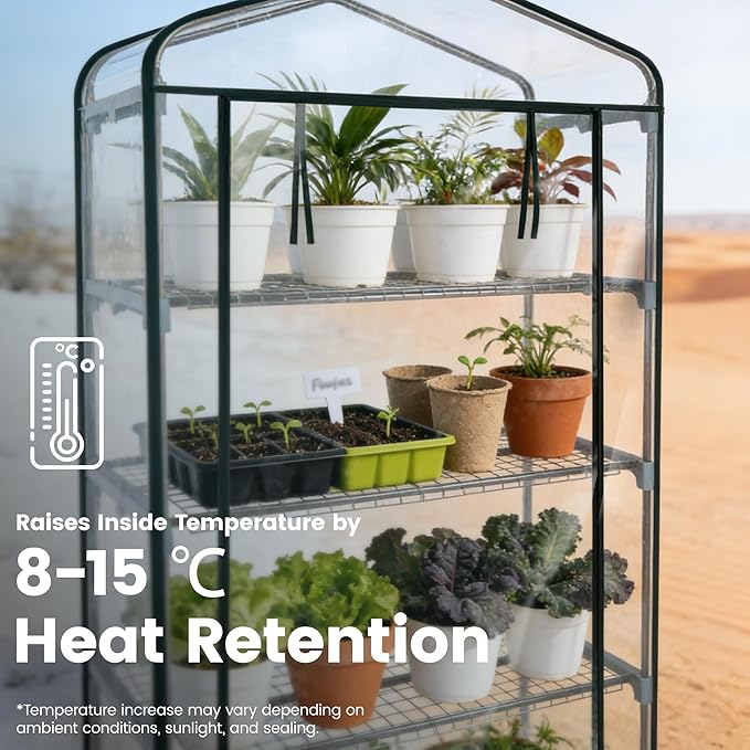 Worth Garden 5 Tier Mini Greenhouse - 75'' H x 27'' L x 19'' W - Sturdy Portable Gardening Shelves with PVC Cover - Small Porch Green House for Growing Plants Flowers Indoor & Outdoor