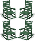 SERWALL Outdoor Rocking Chair Set of 4, Oversized HDPE Patio Rocking Chair with Footrest for Adults, All Weather Porch Rocker for Deck Patio Balcony, Green