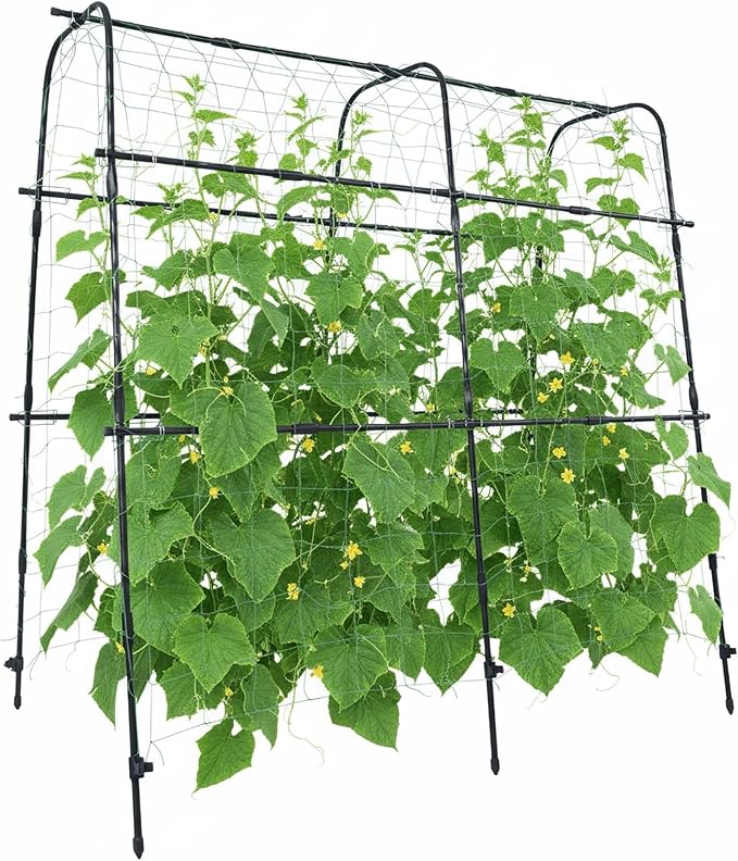 Cucumber Trellis Arch 5.3FT Black PP Coated Stainless Steel Garden Arch Trellis for Climbing Plants Outdoor, Garden Vegetable Trellis for Climbing Plants with Netting