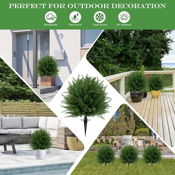 Artificial Topiary Bushes for Outdoors with Spike, Boxwood Ball Fake Shrubs UV Resistant Faux Plants for Indoor Outdoor Fall Thanksgiving Halloween Decor (Upgraded Artificial Topiary)