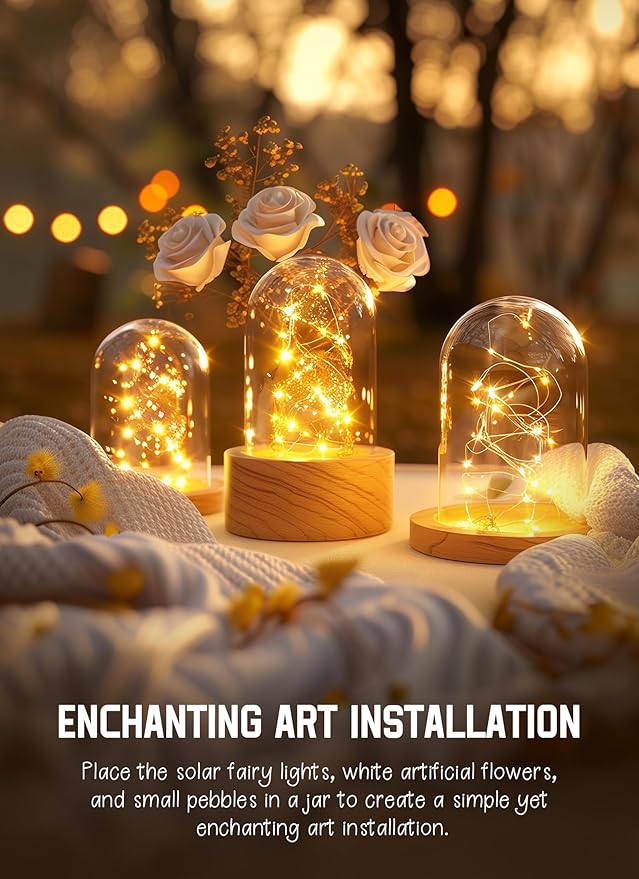 Minetom Solar String Lights, 2 Packs Total 66Ft 200 LED Solar Fairy Lights, Waterproof Solar Lights for Outside Patio Yard Tree Wedding Christmas, Warm White
