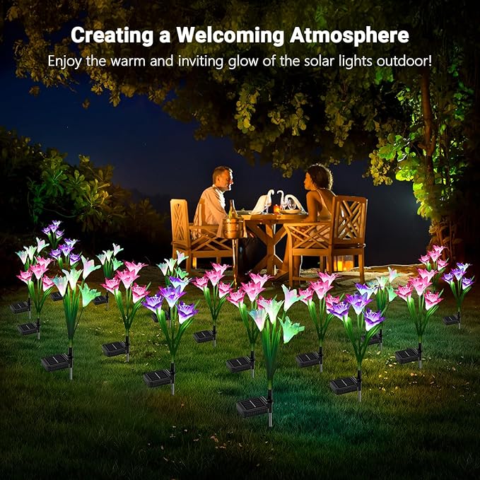 WdtPro Solar Outdoor Lights Garden Decorative 10 Pack, Waterproof Solar Garden Lights with 40 Lily Flowers, Multi-Color Changing Outdoor Solar Lights for Yard Outside Decorations