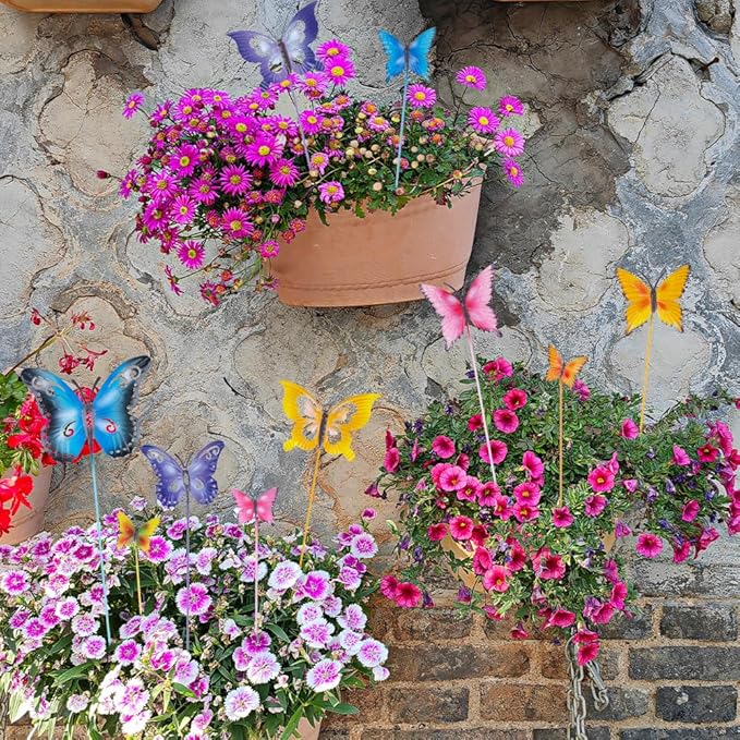 hogardeck Garden Decor for Outside, Set of 10 Metal Butterfly Decorative Garden Stakes for Spring Decor, Yard Art Garden Decorations for Outdoor Lawn Pathway Patio