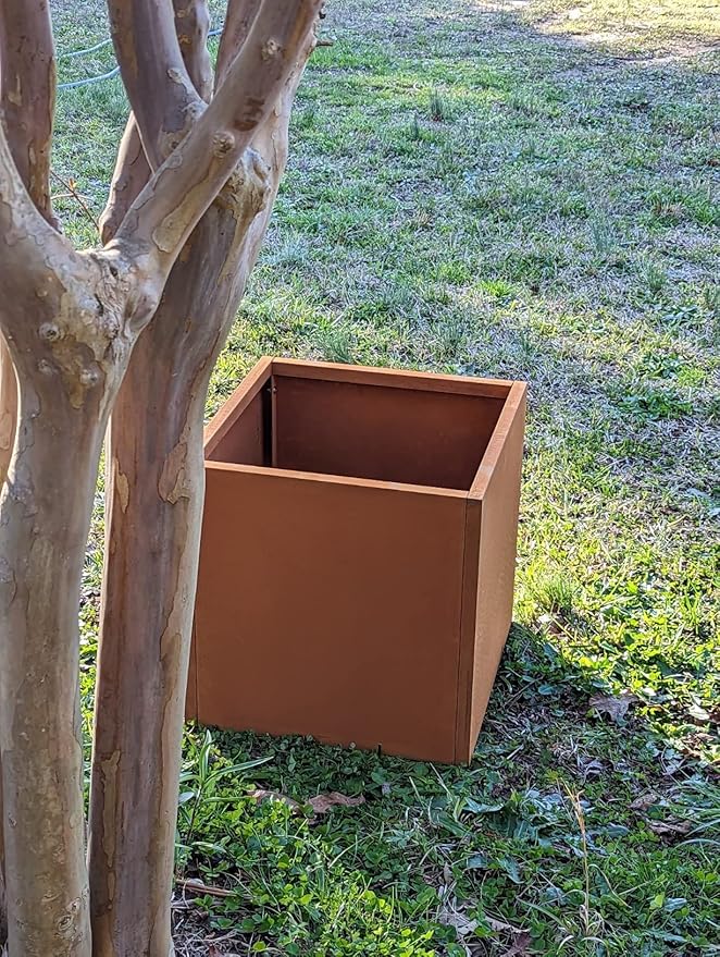Corten Steel Planter Box Metal Planters Square Outdoor Steel Planter Cube Rustic Flower Pot 16 Inch for Commercial Residential Garden Patio and Backyard