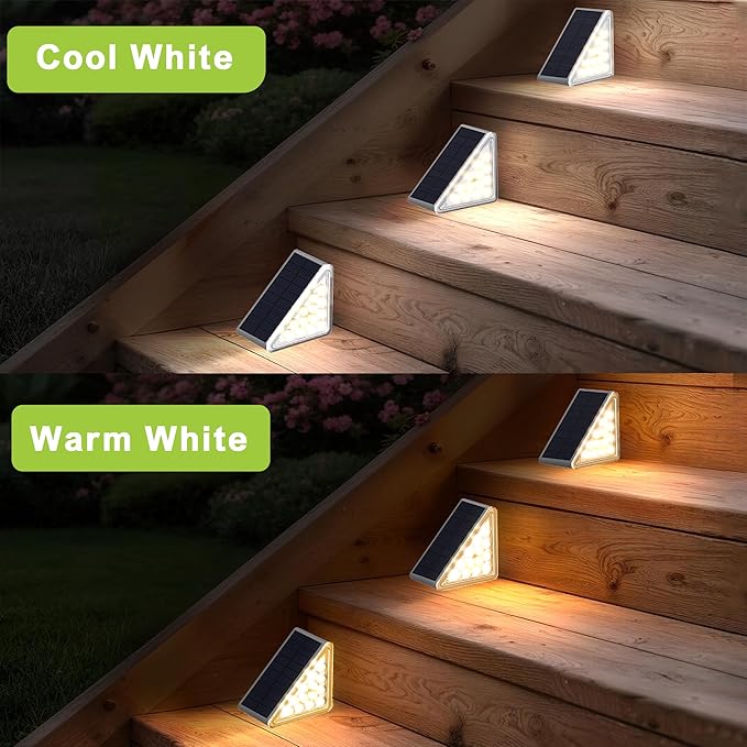 DAMINY Solar Step Light for Outside,2CCT(Warm & Cool),2 Lighting Modes, Stair Light Outdoor Waterproof IP65,Solar Deck Light for Steps,Stairs,Deck,Yard,Patio,Porch and Front Door,6 Pack