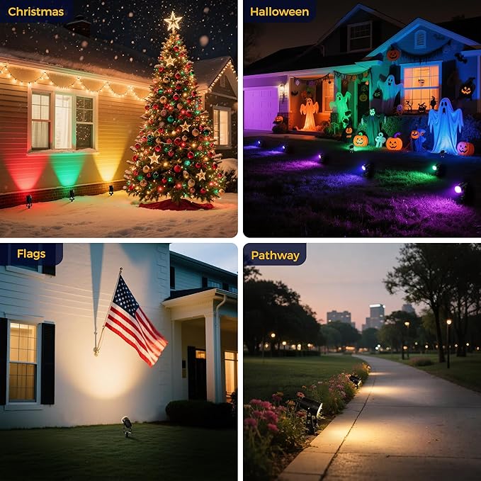 L LOHAS LED RGB Dusk to Dawn Low Voltage Landscape Lighting, IP65 Outdoor Spotlight with Transformers&Remote Control, Color Changing Timing Plug in Spotlights for Yard Backyard Pathway 6Pack
