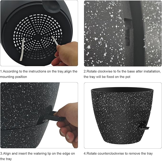 12 Inch Large Self Watering Pots, Flower Pots with Multi-Mesh Drainage Holes and Saucer, Planters for Indoor and Outdoor Garden Plants (Speckled Black)