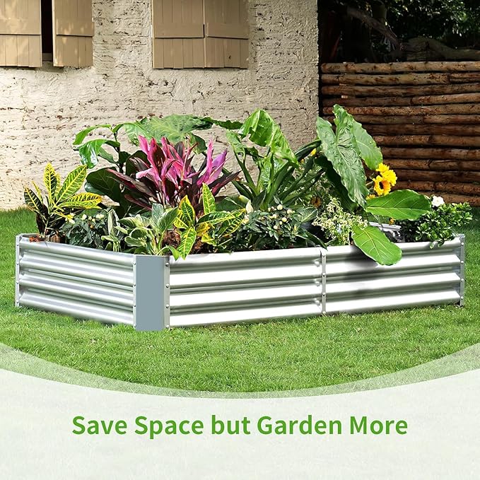 Land Guard 3 Pack 6×3×1ft Galvanized Metal Raised Garden Bed, Metal Planter Kit Box Outdoor for Deep-Rooted Vegetables, Flowers, Green and Herbs, Silver