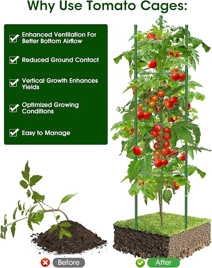 Tomato Cage for Garden,6 Pack Tomato Trellis for Raised Garden Bed Height Adjustable Up to 51.2inch Tomato Plant Support Stakes for Climbing Plants Vegetables Fruits Flowers（Extra Bold）