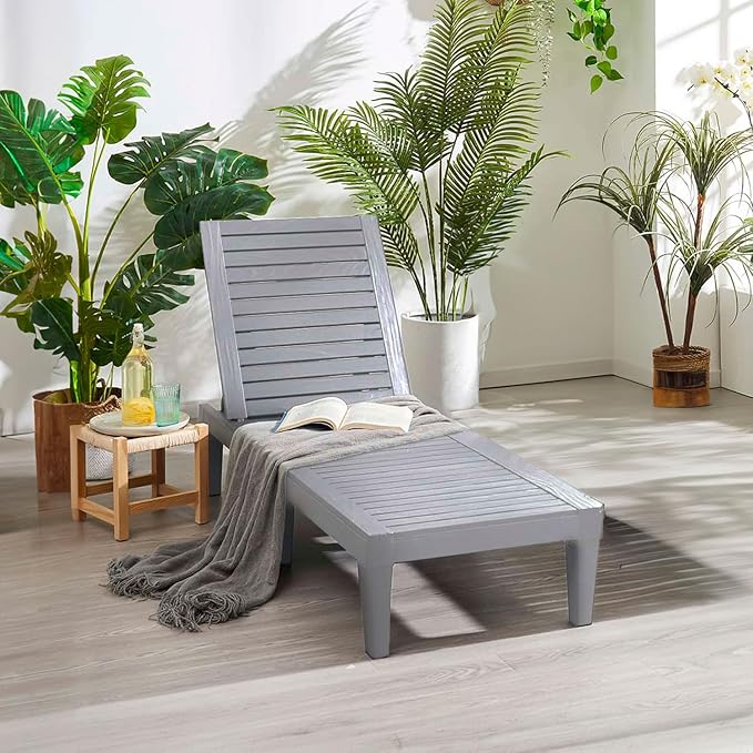 Nestl Patio Chairs - Grey Chaise Lounge Chair Outdoor, 5-Position Adjustable Sun Tanning Chair, Waterproof Pool Lounge Chairs, Reclining Lawn Chair, Lightweight Outdoor Lounge Chairs
