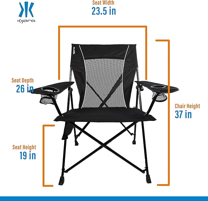 Kijaro Foldable Camping Chair, Vik Black, Polyester, Mesh, Steel, Portable, Durable, Unisex