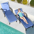 Chaise Lounge Chairs Outdoor Set of 2, Comfy Outside Wicker Patio Pool Lounge Chair w/ 5 Adjustable Back Angle, Cup Holder, Thicken Cushion