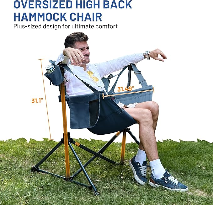 TIMBER RIDGE Hammock Camping Chair, Oversized Swinging Hammock Chair with Adjustable Back and Seat for Outdoor Lawn, Sports, Supports 400lbs, Blue