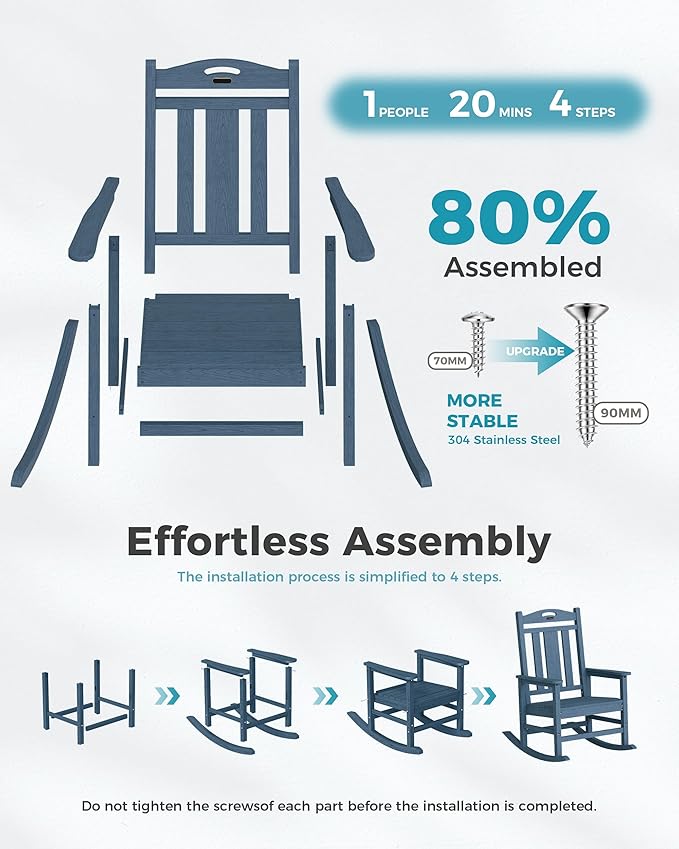 Ciokea Oversized Outdoor Rocking Chairs Set of 2, 380lbs Heavy-Duty Large Patio Rocker, High Back Cozy Porch Chairs, Weather Resistant Patio Rocking Chairs for Outside, Fire Pit, Deck, Slate Blue
