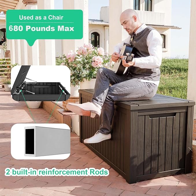 200 Gallon Outdoor Deck Box, Lockable Waterproof Outdoor Storage Boxes For Garden Tools,Indoor Cushions,Accessories Outside Storage Resin Weatherproof Container(Black)