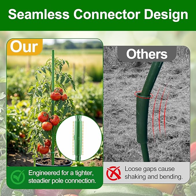 WAENLIR 16 Inch 48 Pack Extendable Garden Stakes Kit, DIY 4ft 5ft 6ft 7ft 8ft Plant Support Stakes with Connectors and Clips, Plastic Coated Metal Sticks for Tomato Indoor Outdoor