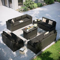 Aoxun Patio Furniture Set with Fire Pit Table, 12 Piece Outdoor Sectional Sofas, 10 Seats Wicker Rattan Outdoor Furniture with Thickened Cushion for Backyard, Garden Black