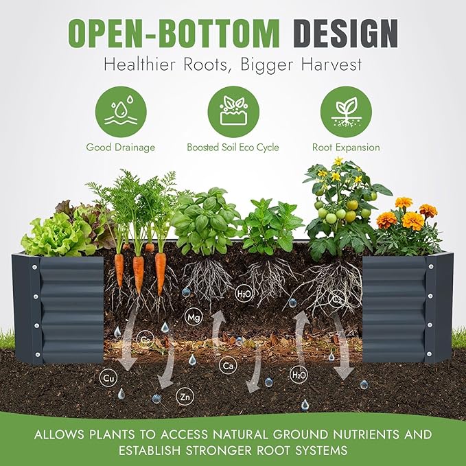INNO STAGE 4×2×1ft Galvanized Raised Garden Bed Kit, Galvanized Planter Raised Garden Boxes Outdoor, Large Metal Raised Garden Beds for Vegetables, Flowers, Herbs, and Succulents, Grey