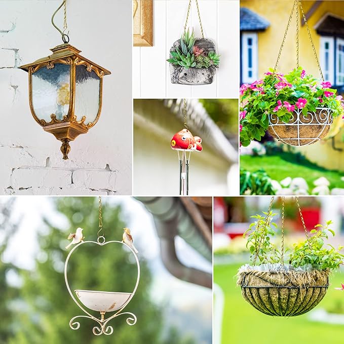 RIFNY Gold Chain for Hanging Plants, 20 Inch Small Plant Chains for Hanging Baskets Kits with Hooks for Bird Feeders Planters Billboards Lanterns Wind Chimes Ornaments Outdoor Indoor Use (10 PCS)